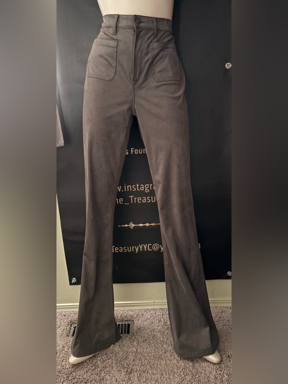 Tall Girl Gap Soft Suede Feel Grey High-Rise Flared Pants